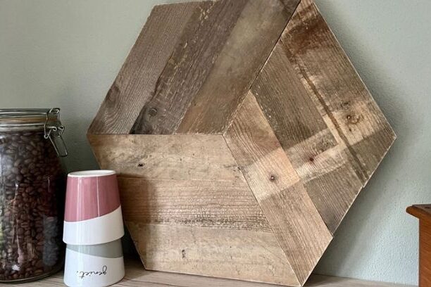 hexagon wanddecoratie oud hout